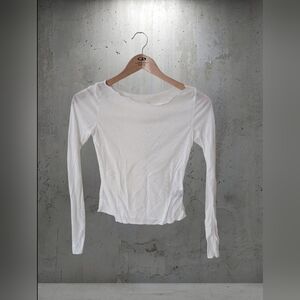White Sheer Long-Sleeve Scoop Neck Tee by